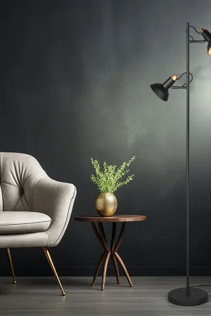 Actieprijs Staande lamp, zwart, goud, beweegbare spot, H 155 cm