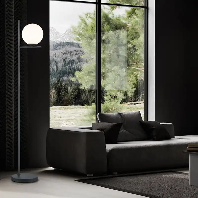 Must-Have Staande lamp, glazen bol, wit, mat zwart, H 150 cm