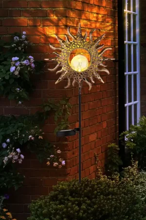 Tijdelijk Beschikbaar LED solar steeklamp, zon, craquelé glas, roest, h 81,5 cm
