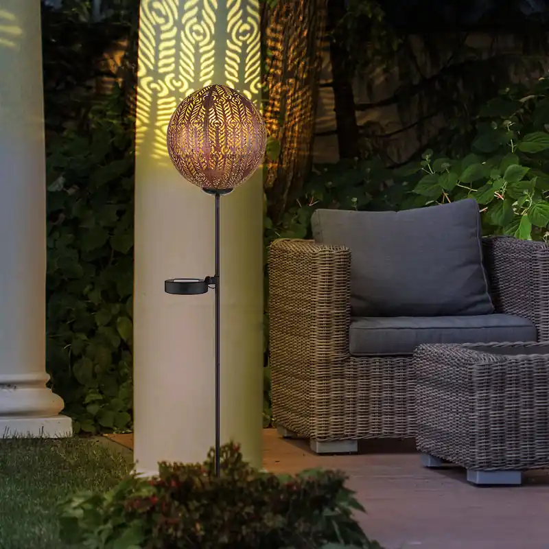 LED-buitenlamp, lichtspel, oplaadbare batterij, koperkleurig, H 90cm Tijdelijk Beschikbaar