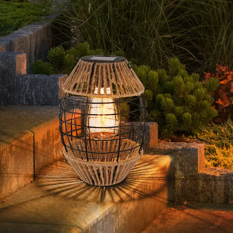 LED-lantaarn op zonne-energie, metalen hennep, rechtop hangend, H 40,5 cm Finale Uitverkoop