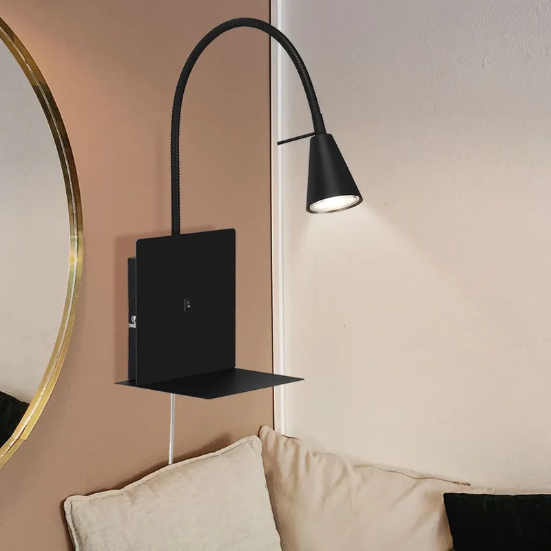 LED wandlamp, zwart, beweegbare spot, H 45,5 cm Premium