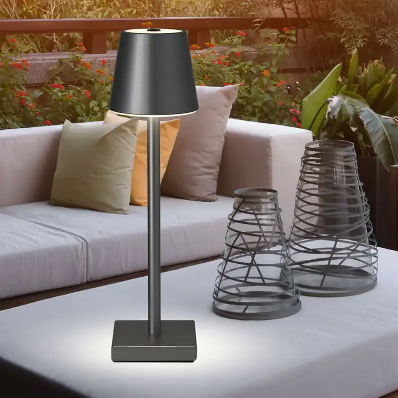 LED tafellamp, zilver, touchdimmer, oplaadbare batterij, USB, H 38 cm Goedkoop