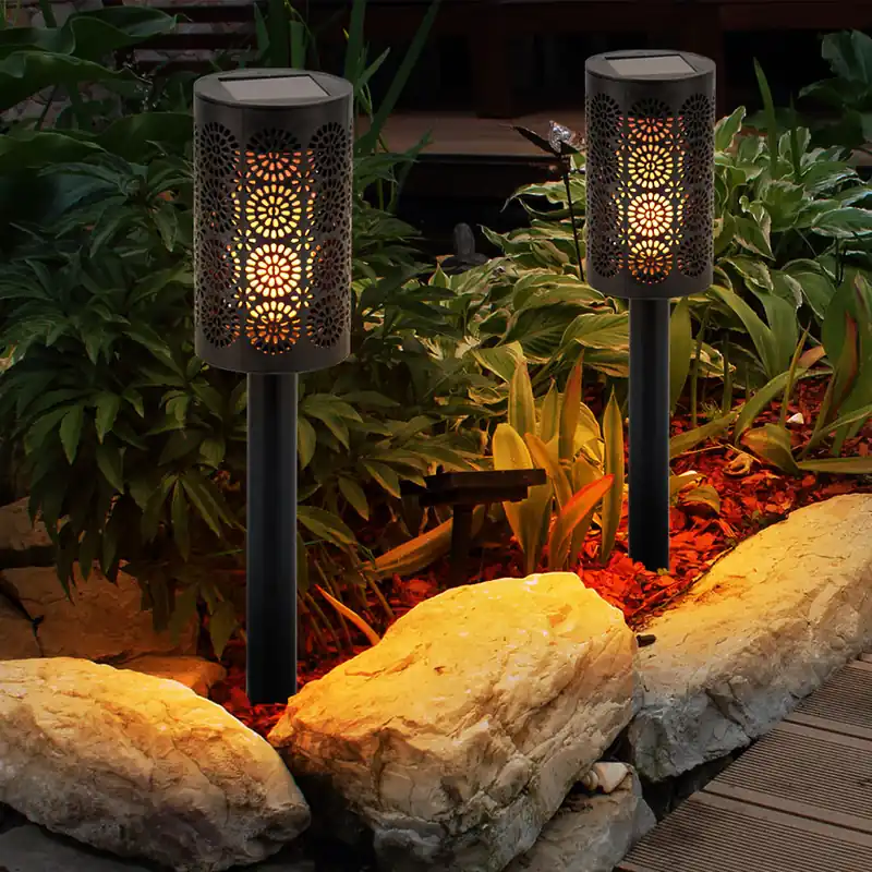 Set van 2 LED-buitenlampen, zaklamp op zonne-energie, zwart, D 6,6 cm Veilige Betaling