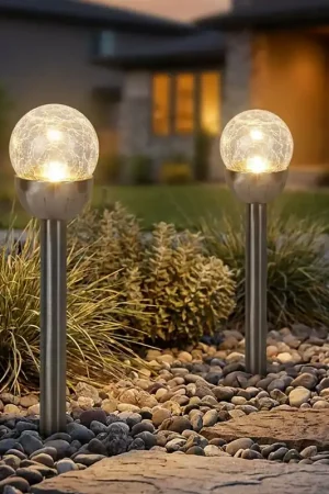 Beste Prijs Set van 2 LED buitenlampen, solarlamp, roestvrij staal, zilver
