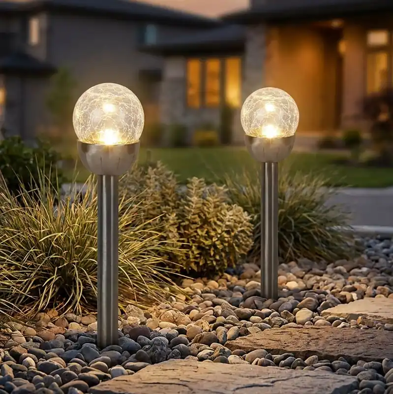 Beste Prijs Set van 2 LED buitenlampen, solarlamp, roestvrij staal, zilver