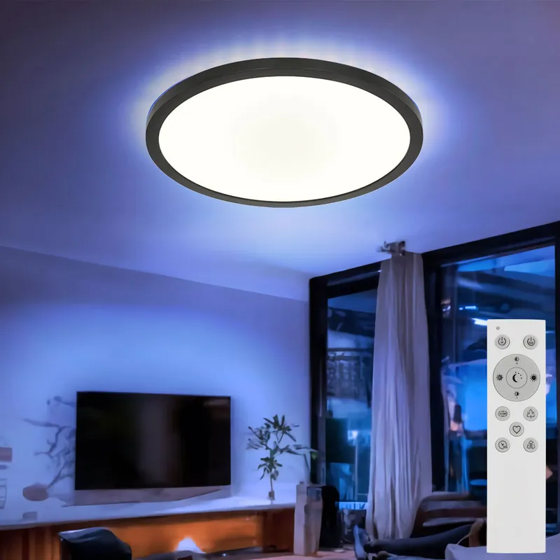 Goedkoop LED plafondlamp, dimbaar, RGB afstandsbediening, D 29,4 cm