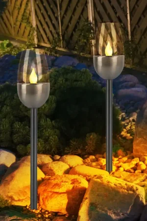 2x LED buitenlamp, solarlamp, metaal, zwart, H 38 cm Aanbieding