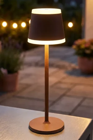 Gratis Retour LED tafellamp, roest, touchdimmer, oplaadbare batterij, USB, H 38,5 cm