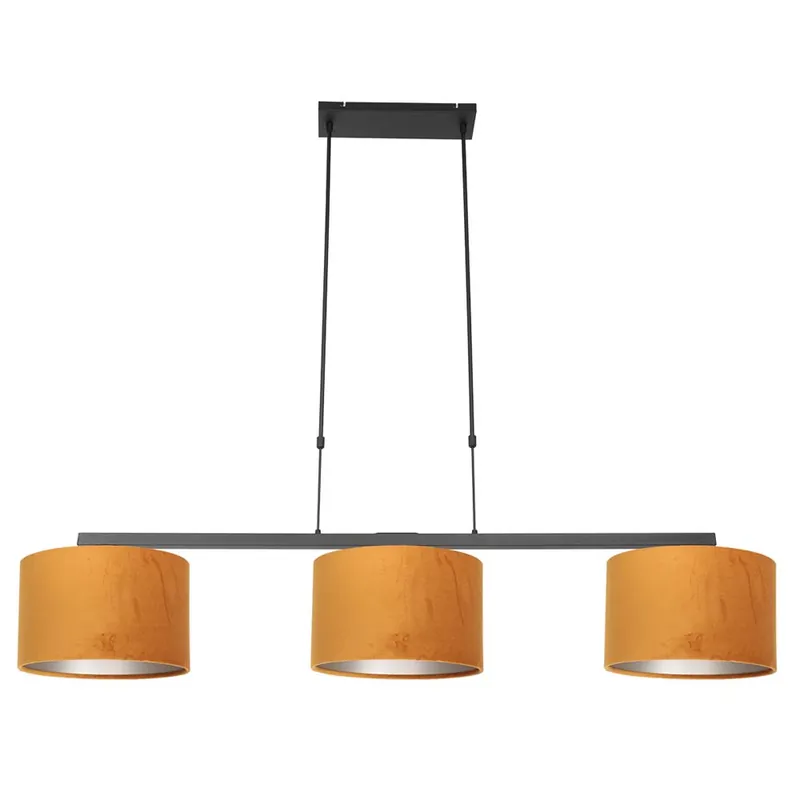 Hanglamp, 3-vlam, zwart, goud, L 120 cm Merkproduct