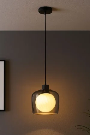 Hanglamp, rookglas, retro, zwart, H 150cm Bestel Nu