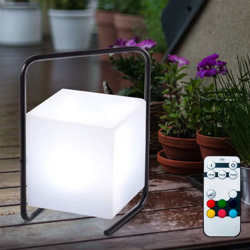 Alleen Vandaag RGB LED tafellamp, afstandsbediening, witte kubus, IP44, H 29cm