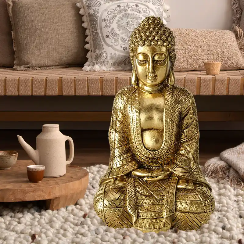 Decoratief beeldje, Boeddha figuur, goud hars, H 20 cm Betrouwbaar