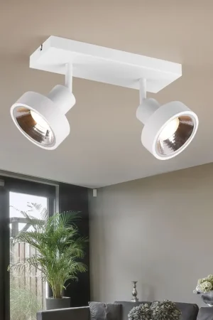 Voordeelprijs Plafondlamp, 2-lichts, metaal, mat wit, beweegbare spots