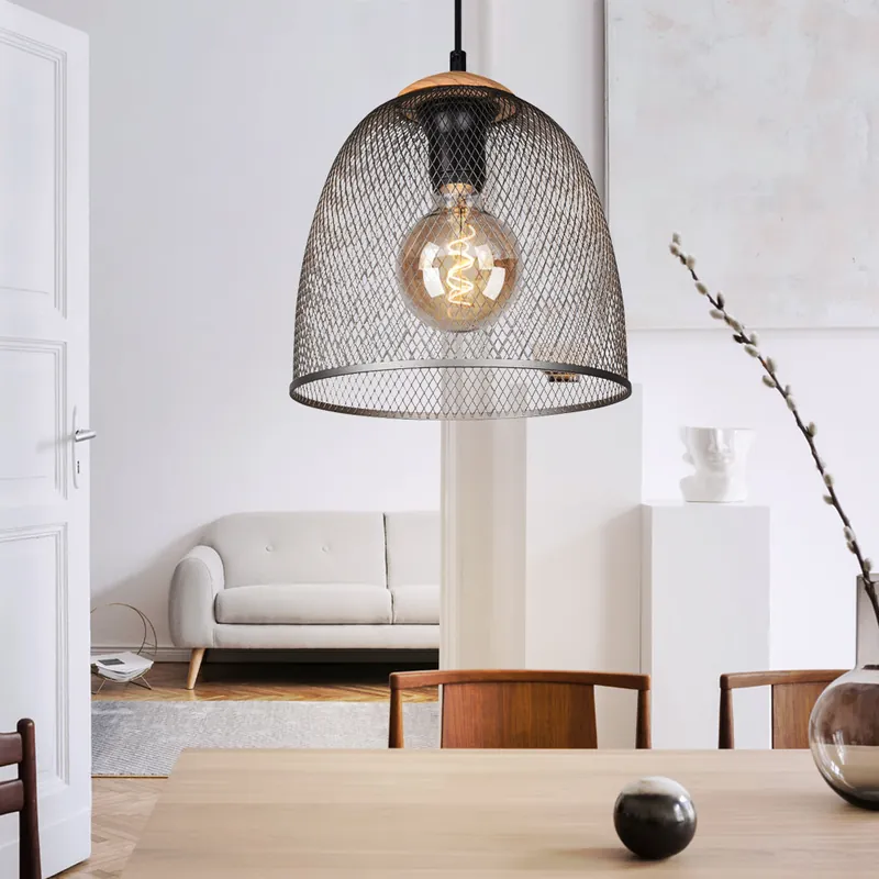 Hanglamp, raster look, hout, zilver, H 150cm Speciale Aanbieding