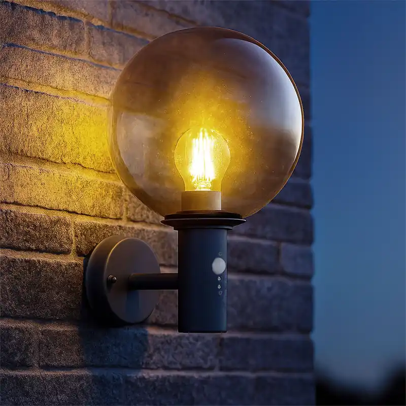 Bestseller LED wandlamp, bewegingsmelder, antraciet, rookglas, H 37 cm