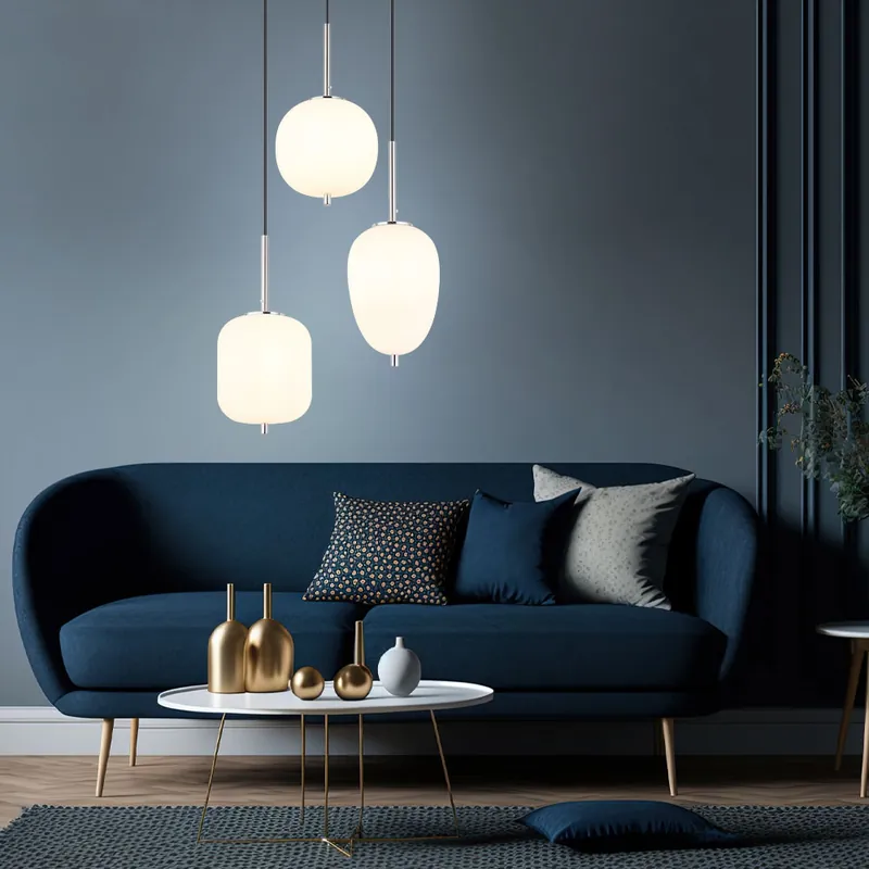 Beperkt Aanbod Hanglamp, mat nikkel, opaal glas, 3 vlammen, H 120 cm