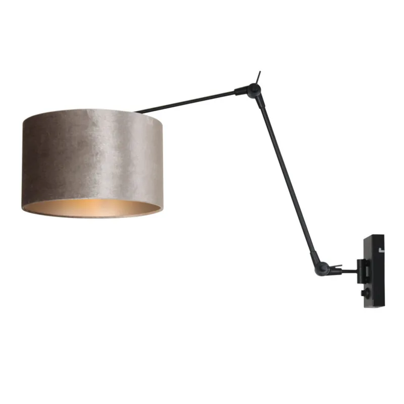 Steinhauer Wandlamp prestige chic 8122 zwart kap zilver velours Speciale Aanbieding