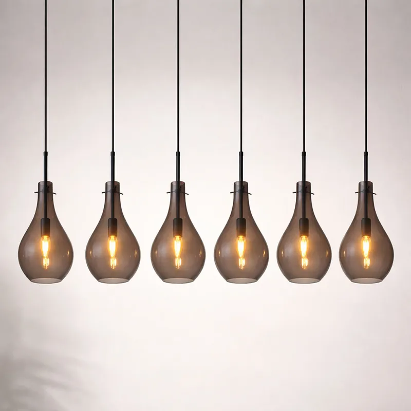 Alleen Vandaag Hanglamp, 6-bol, rookglas, L 140 cm
