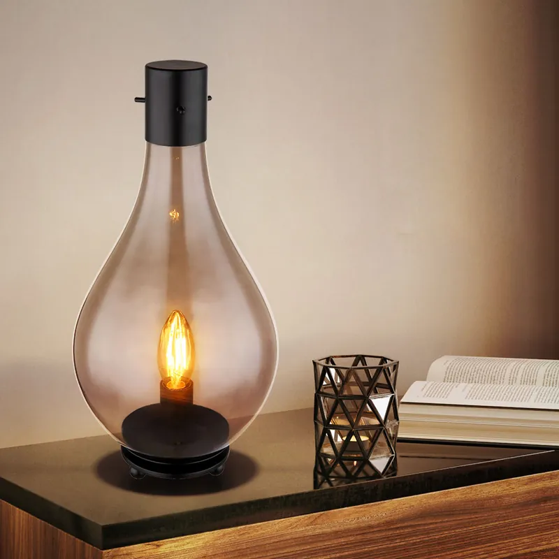 Tafellamp, rookglas, zwart, H 35 cm Nu Kopen