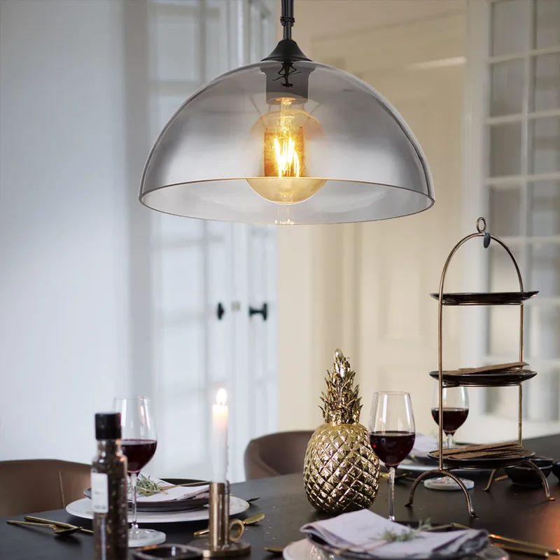 Hanglamp, metaal, mat zwart, rookkleurig glas, D 30 cm Nu Kopen