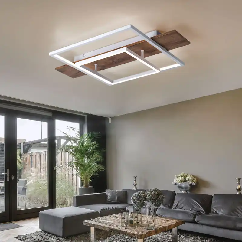 LED plafondlamp, houtlook, dimbaar, L 60 cm Direct Verzonden