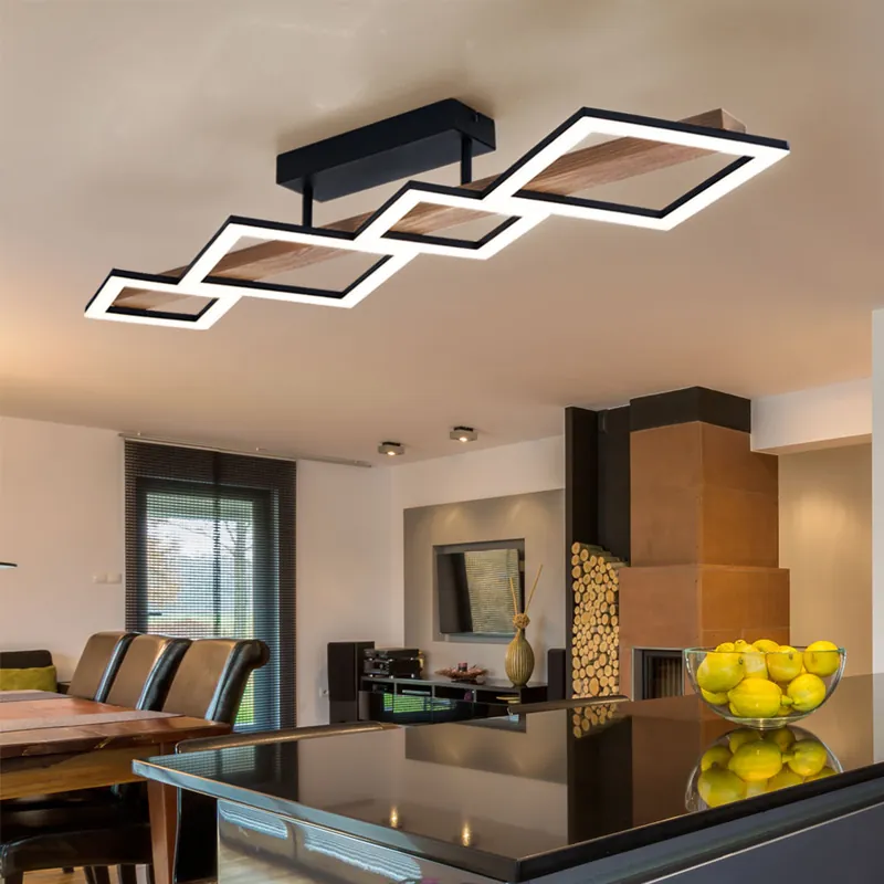 Merkproduct LED plafondlamp, hout, vierkantjes zwart, L 92 cm