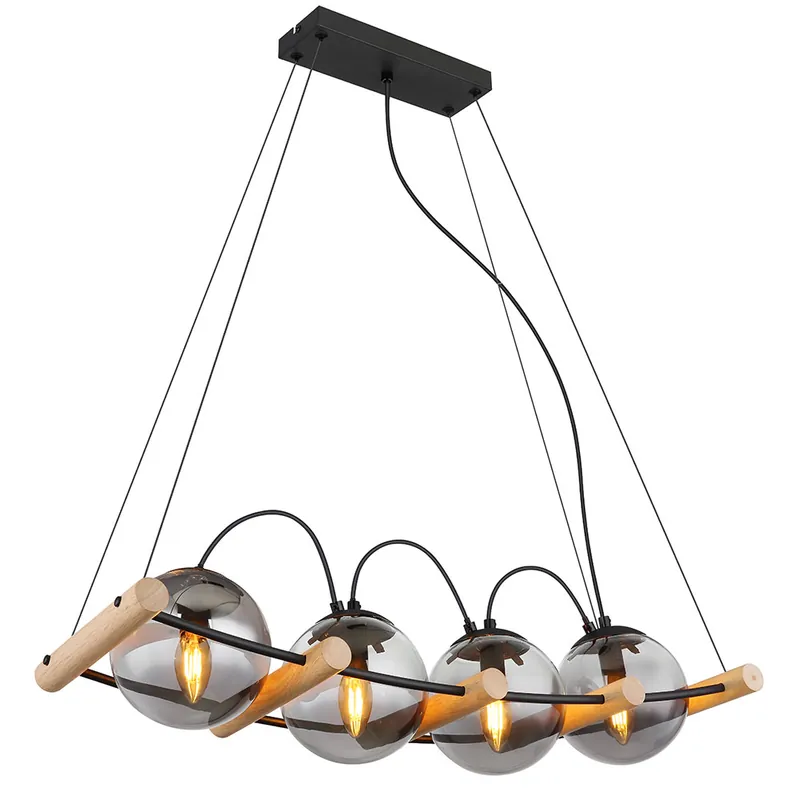 Hanglamp, metaal, mat zwart, rookkleurig glas, 75cm Snelle Levering