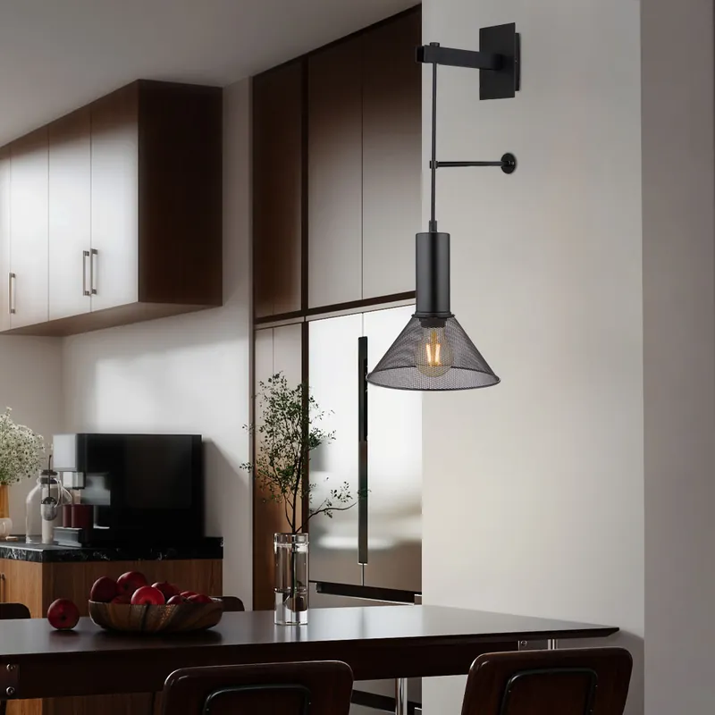 Korting Wandlamp, metaal, stekkerkabel, mat zwart, H 67 cm