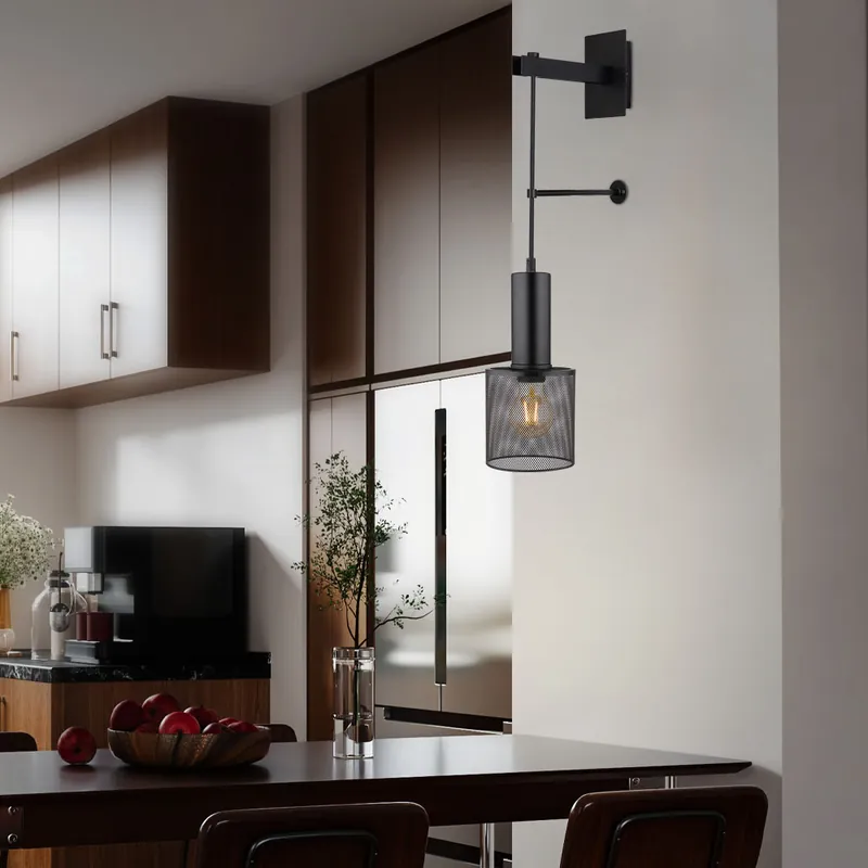 Wandlamp, metaal, stekkerkabel, mat zwart, H 60 cm Nu Kopen