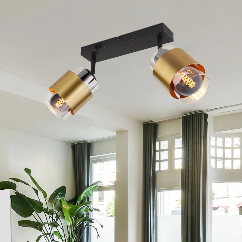 Plafondlamp, metaal, zwart, messing, rookglas, L 26 cm Bestseller