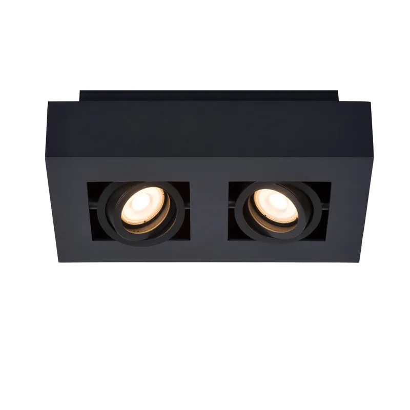Lucide XIRAX - Plafondspot - LED Dim to warm - GU10 - 2x5W 2200K/3000K - Zwart Rechtstreeks Van De Fabrikant