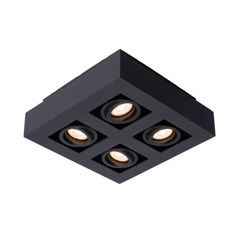 Lucide XIRAX - Plafondspot - LED Dim to warm - GU10 - 4x5W 2200K/3000K - Zwart Weekendaanbieding