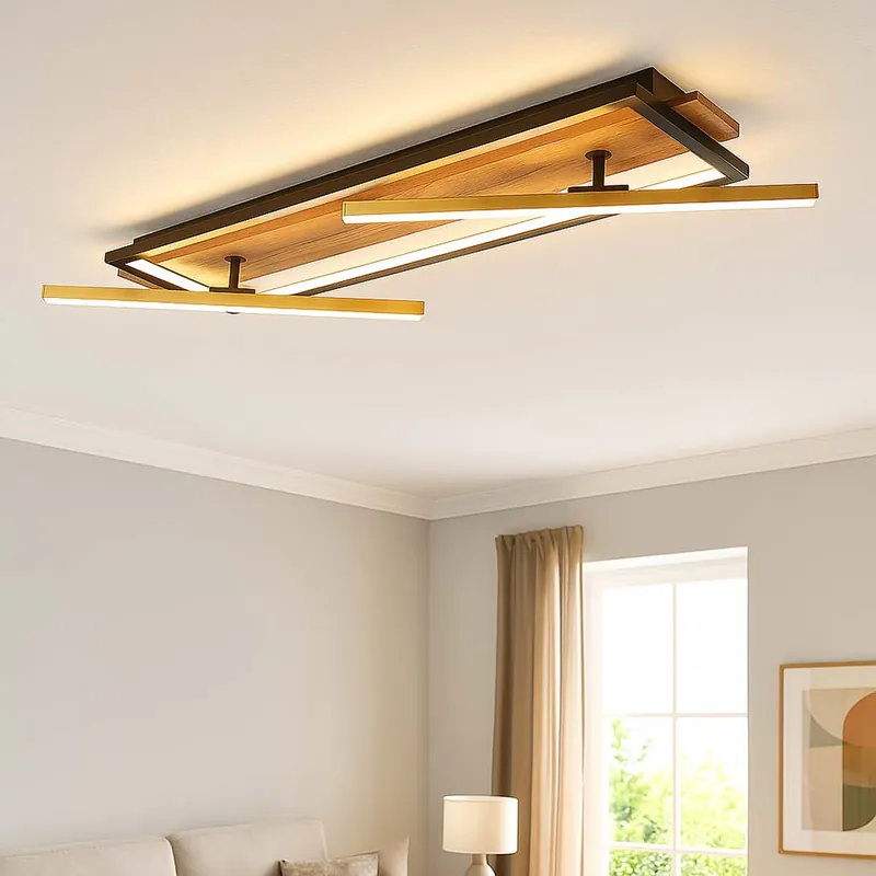Koop Vandaag LED plafondlamp, hout, messing, draaibaar, 3 niveaus