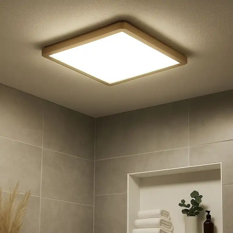 Betaalbaar LED plafondlamp, messing, IP44, 3 lichtniveaus, 42x42 cm