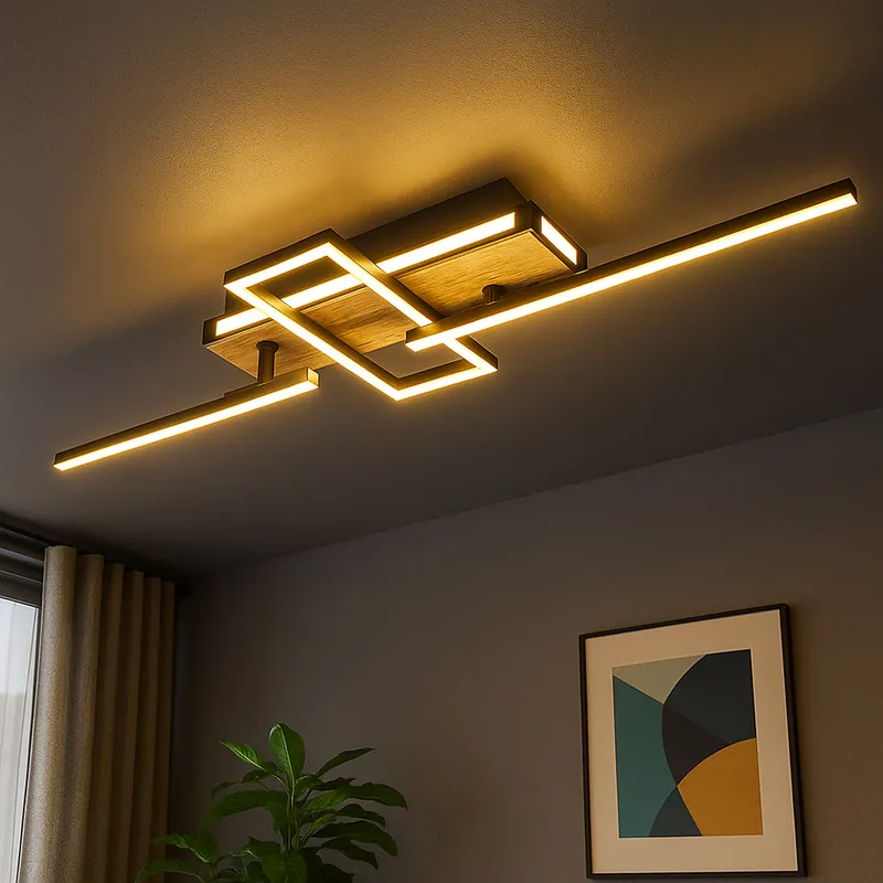 Express Levering LED plafondlamp, houtlook, draai- en kantelbaar, L 68 cm