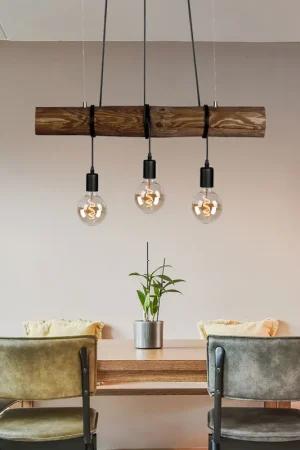 Hanglamp, hout metaal, zwart, in hoogte verstelbaar, 3x E27 Shop Nu