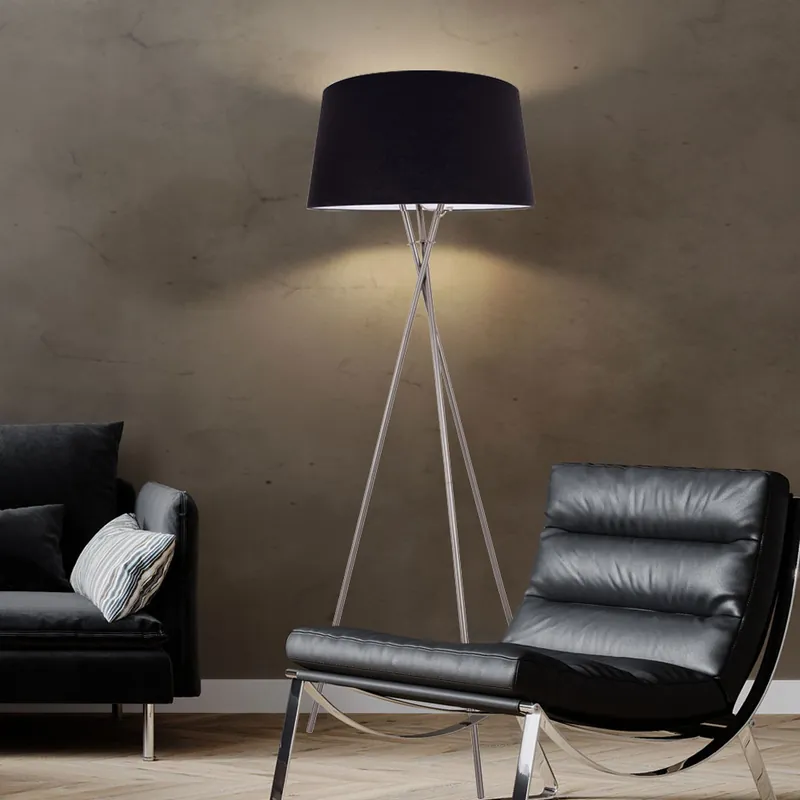 Premium Staande lamp, 3 poten, kap van textiel, zwart, E27, H 154cm