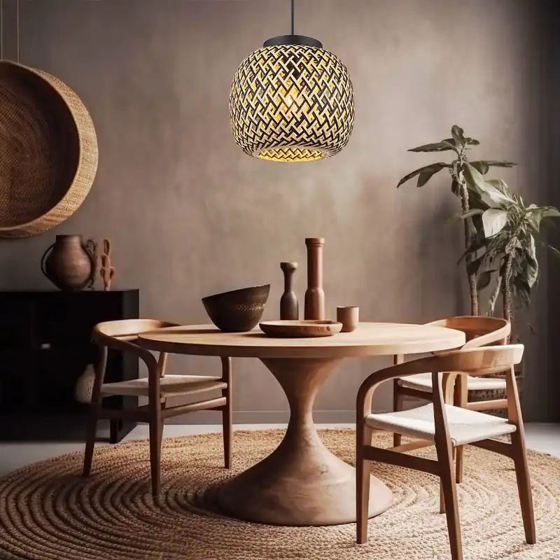 Dagaanbieding Hanglamp, metaal, bamboe, 1-bol, D 30 cm