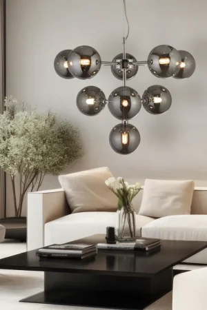 Hanglamp, metaal, glazen bol, chroom, in hoogte verstelbaar Exclusieve Aanbieding