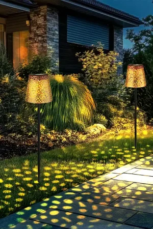 2x LED buitenlamp, lichtspel, metaal, oplaadbare batterij, goud, H 70cm Bestel Nu