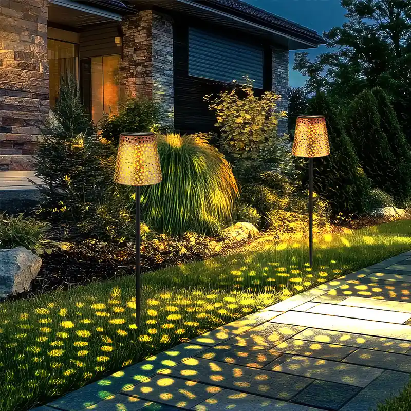 2x LED buitenlamp, lichtspel, metaal, oplaadbare batterij, goud, H 70cm Bestel Nu