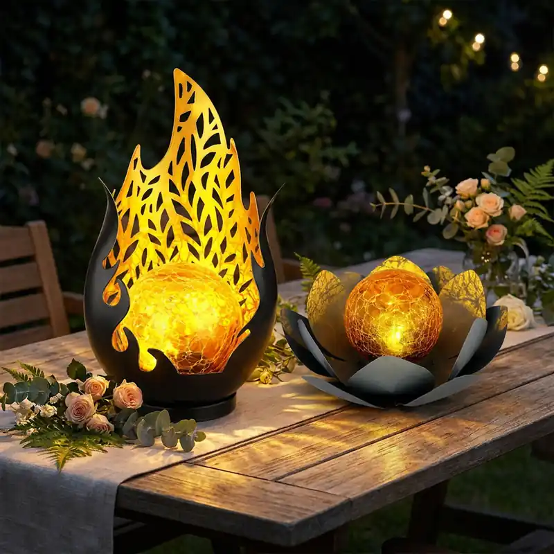 Set van 2 LED solarlampen, lotusbloem, vlamdesign Nieuw
