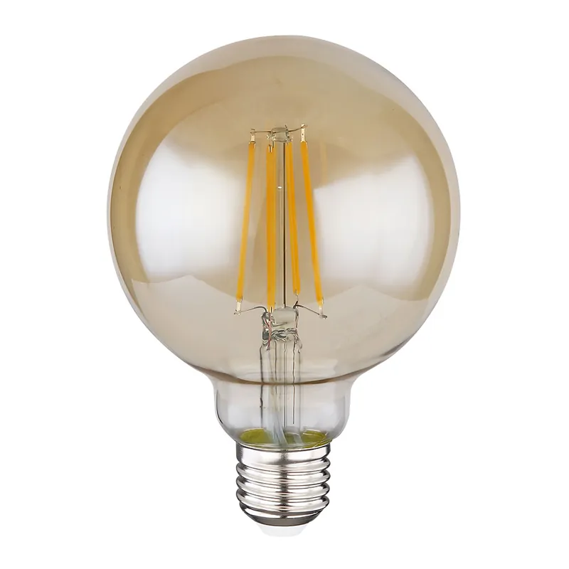 Hoge Kwaliteit LED 7 watt lamp, amber glazen bol, dimbaar, DxH 9,5x14 cm