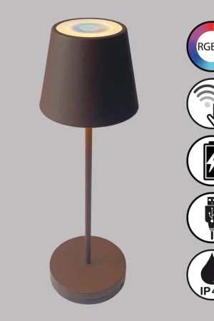 Tijdelijk Beschikbaar LED tafellamp, buitenverlichting, oplaadbare batterij, roestkleur, RGBW, H 34 cm