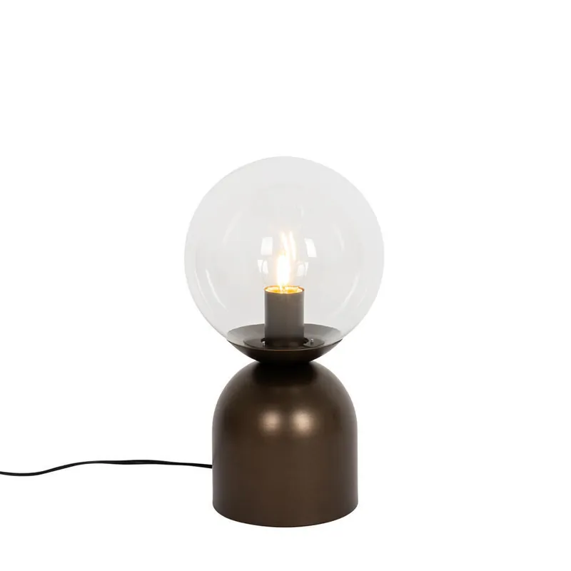 Betaalbaar Qazqa tafellamp met glas pallontrend bronskleurig e27