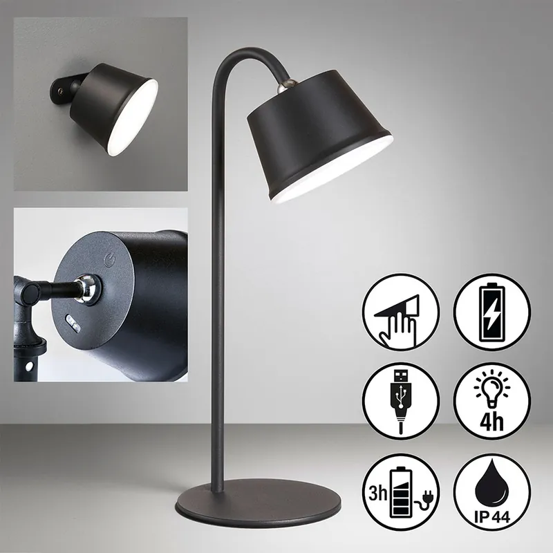 Finale Uitverkoop LED tafellamp, oplaadbare batterij, magnetische houder wand/plafond, IP54, dimmer