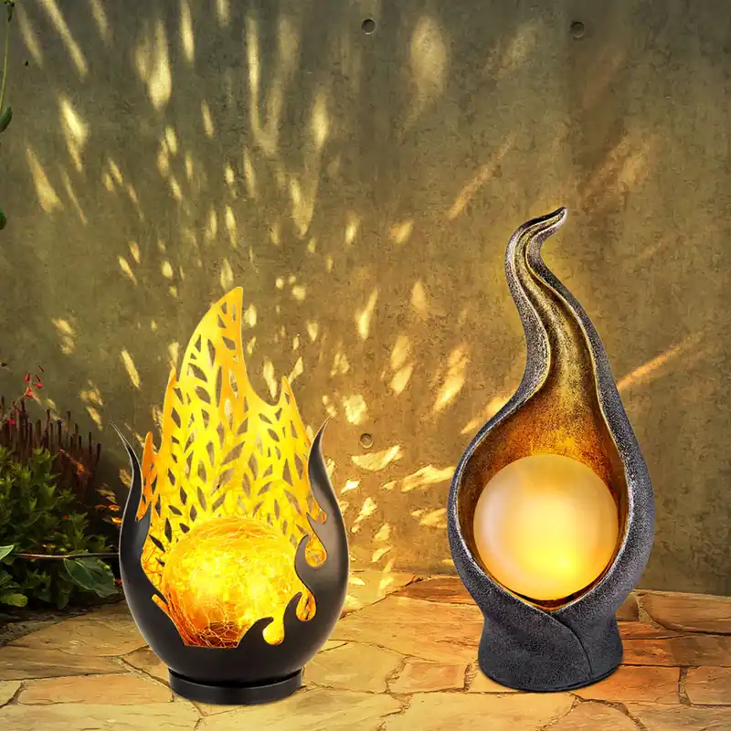 Voordeelprijs 2x buitenlampen, oplaadbare batterij, IP44, vlamoptiek, warm wit