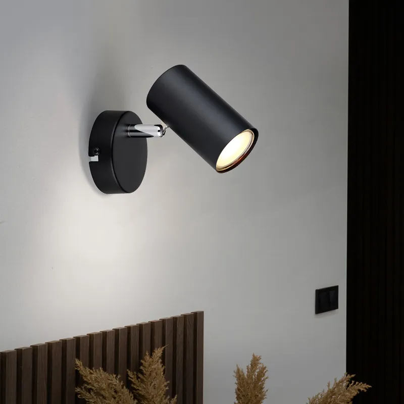 Wandlamp, verplaatsbare spot, zwart, chroom, H 10 cm Superprijs
