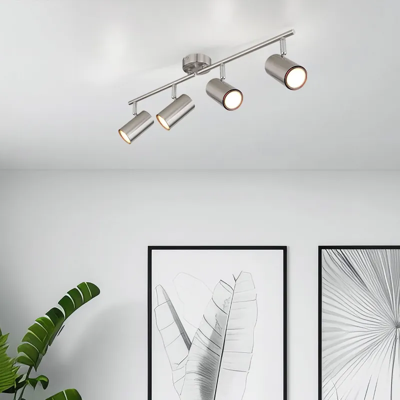 Betaalbaar Plafondlamp, 4-vlam, zilver, beweegbare spots, L 60 cm